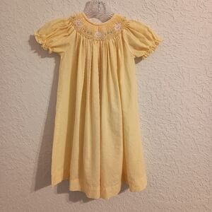 Vintage Childs Easter Dress Gingham Plaid Yellow Smocked Baby Chicks Sz 4